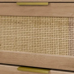 Wood and rounded cane chest of drawers, 6 drawers