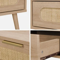 Wood and rounded cane rattan coffee table