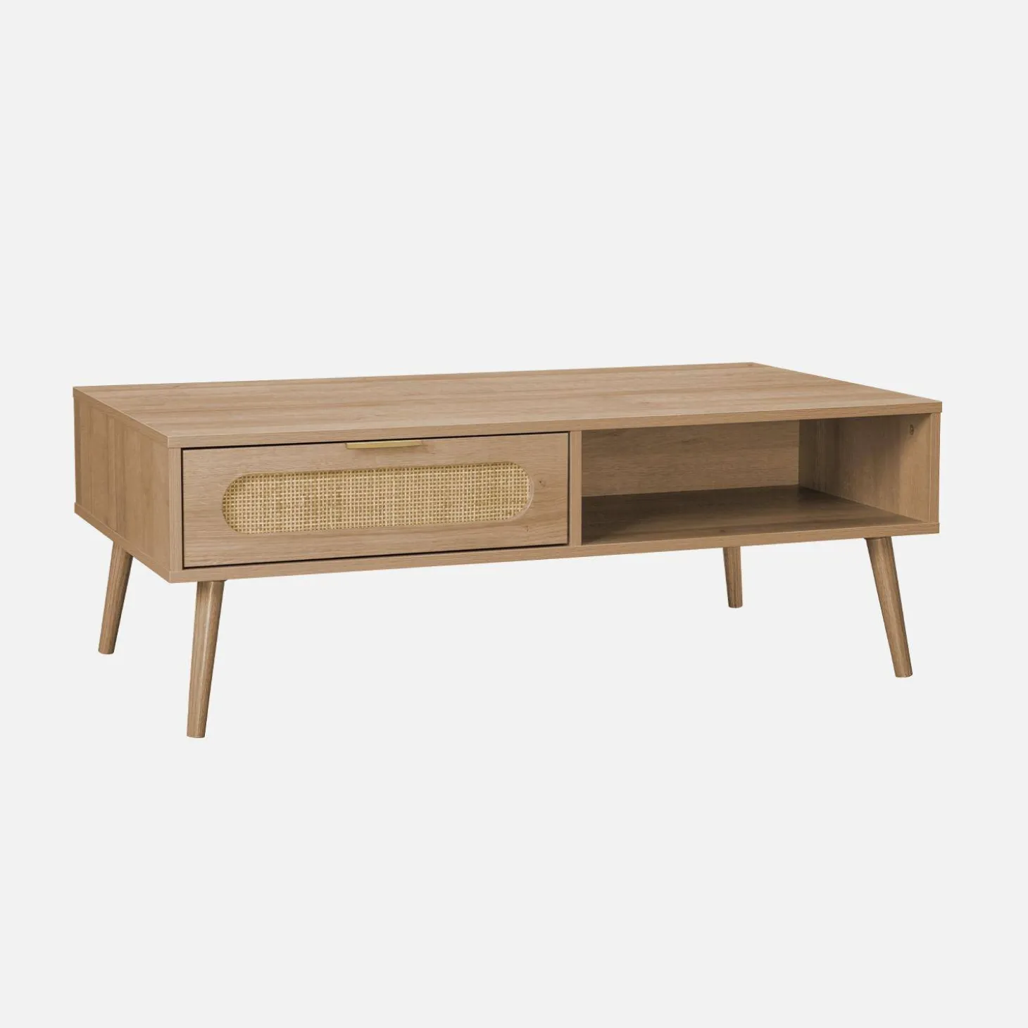 Wood and rounded cane rattan coffee table
