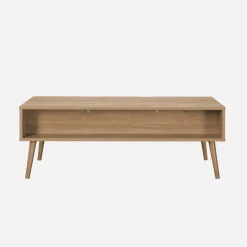 Wood and rounded cane rattan coffee table