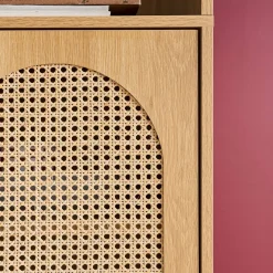 Wood decor and cane bookshelf 4 levels 2 doors