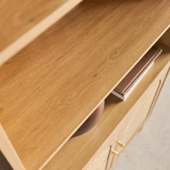 Wood decor and cane bookshelf 4 levels 2 doors