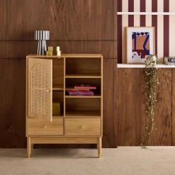 Wood Decor and Cane Sideboard 1 Door 75cm