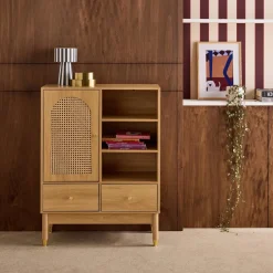 Wood Decor and Cane Sideboard 1 Door 75cm