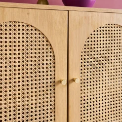 Wood decor and rattan sideboard 3 doors 120cm