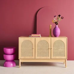 Wood decor and rattan sideboard 3 doors 120cm