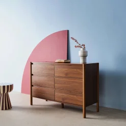 Wood decor chest with 6 drawers