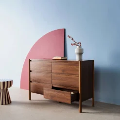Wood decor chest with 6 drawers