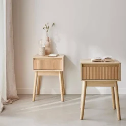 Wood decor 1 drawer bedside table (set of 2)