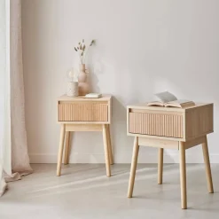 Wood decor 1 drawer bedside table (set of 2)