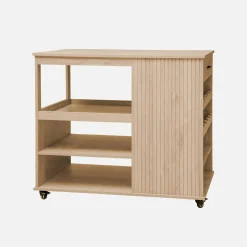 Wood decor kitchen island with wine rack L100cm
