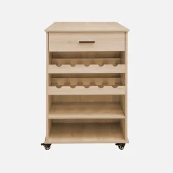 Wood decor kitchen island with wine rack L100cm