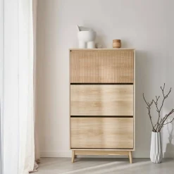 Wood 3-door shoe cabinet