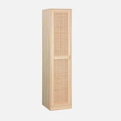 Wood effect and cane dressing cupboard, 1 door, 5 shelves