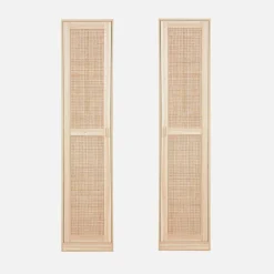 Wood effect and cane dressing cupboard, 1 door, 5 shelves