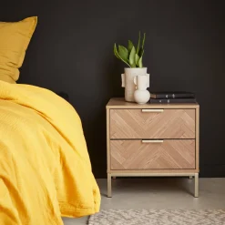 Wood-effect bedside table with herringbone pattern