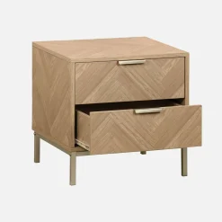 Wood-effect bedside table with herringbone pattern
