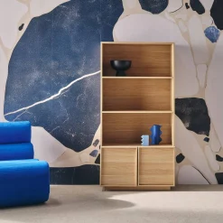 Wood effect bookshelf 2 doors 5 levels