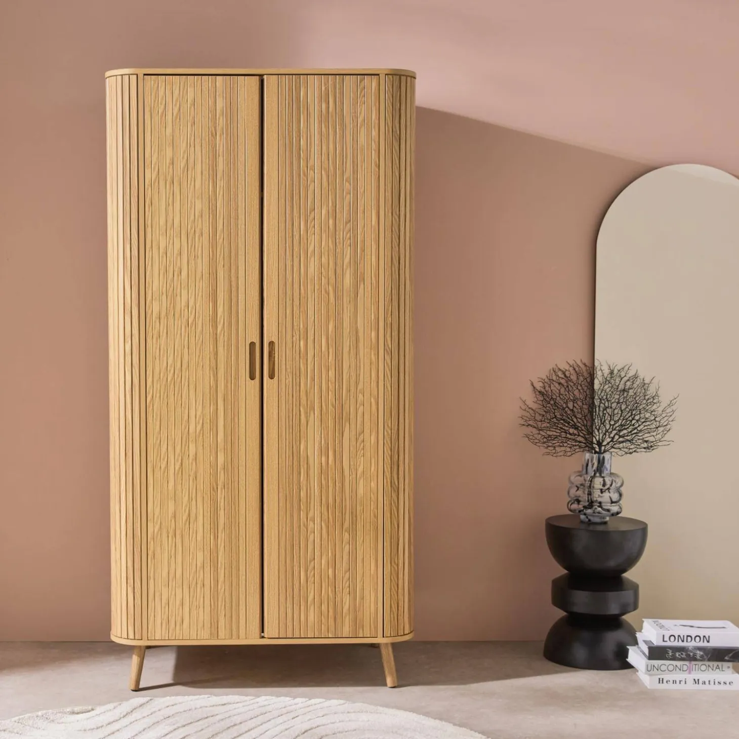 Wood effect cabinet with shelf and hanger