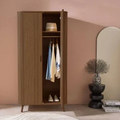 Wood effect cabinet with shelf and hanger