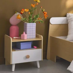 Wood-effect children's bedside table, white