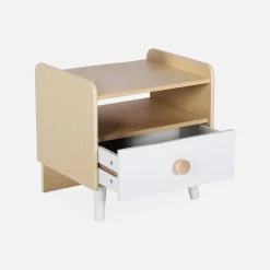 Wood-effect children's bedside table, white