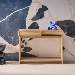 Wood effect console 2 drawers and shelf