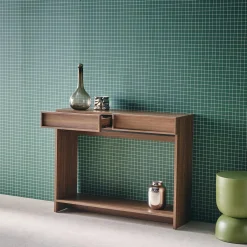 Wood effect console 2 drawers and shelf
