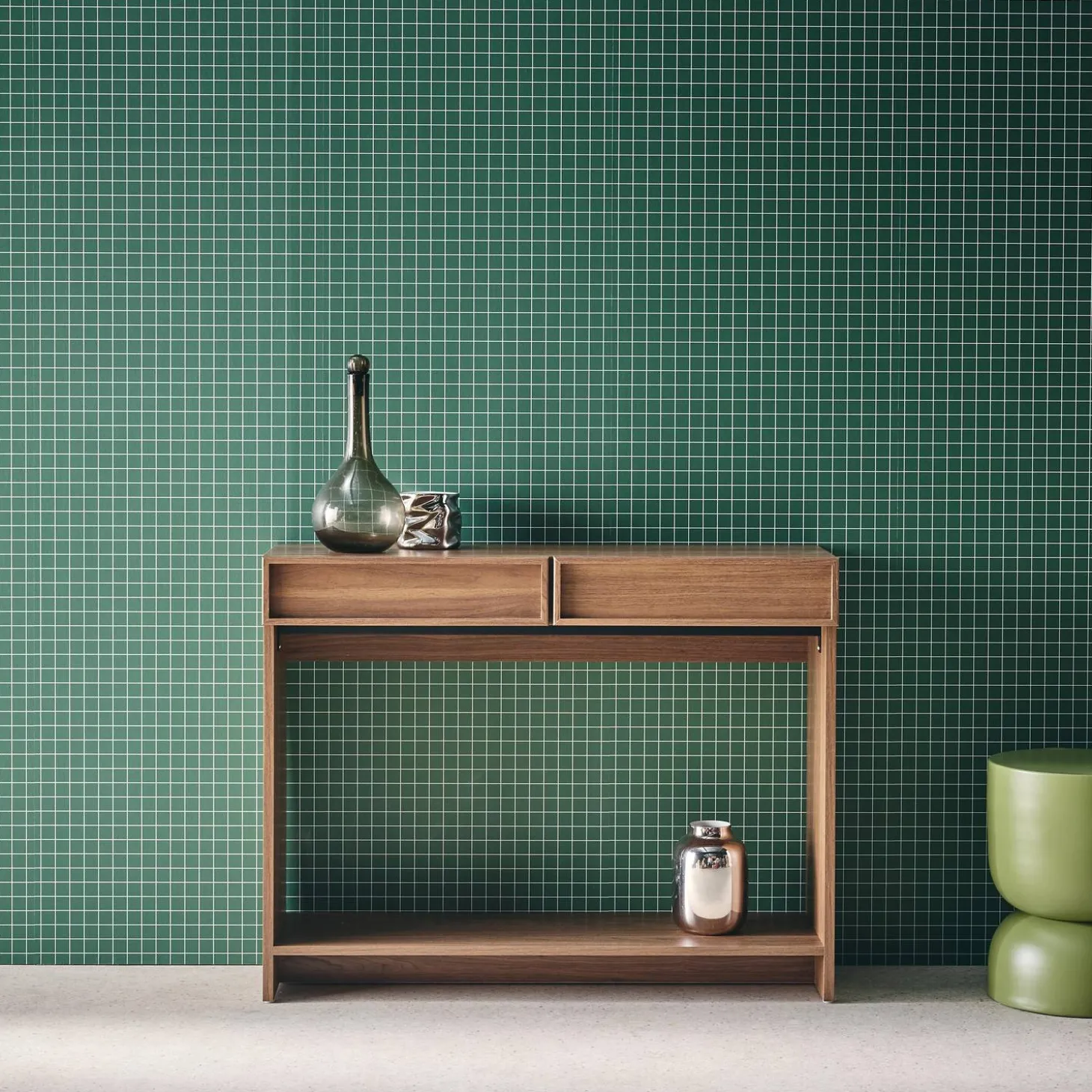 Wood effect console 2 drawers and shelf