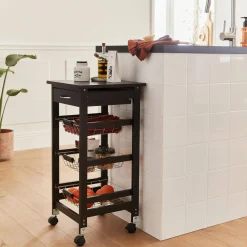 Wood-effect kitchen sideboard on castors, 37x37cm