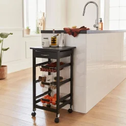 Wood-effect kitchen sideboard on castors, 37x37cm