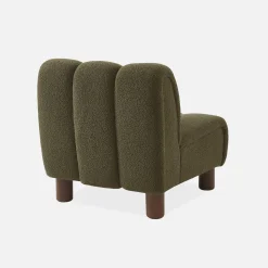 Wooden armchair with rounded legs in boucle fabric