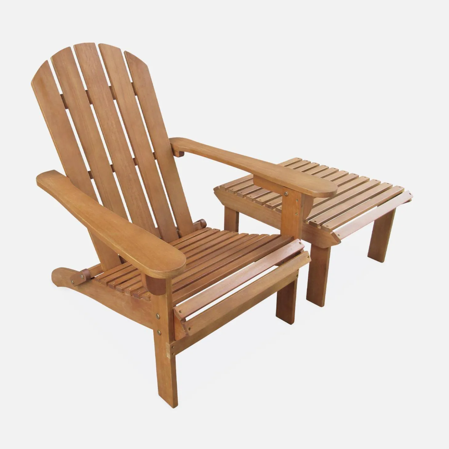 Wooden retro garden deck chair with side table