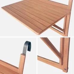 Wooden side table for balcony, foldable
