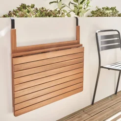 Wooden side table for balcony, foldable
