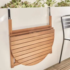 Wooden side table for balcony, foldable