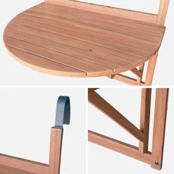Wooden side table for balcony, foldable