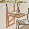 Wooden side table for balcony, foldable