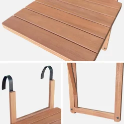 Wooden side table for balcony, foldable