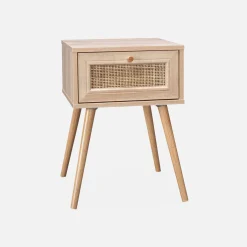 Woven rattan bedside table with drawer