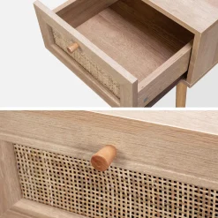 Woven rattan bedside table with drawer