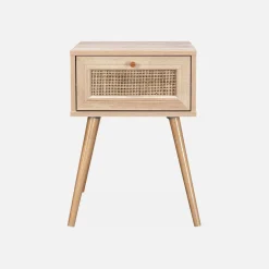 Woven rattan bedside table with drawer