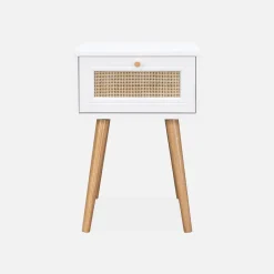 Woven rattan bedside table with drawer