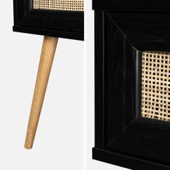 Woven rattan bedside table with drawer