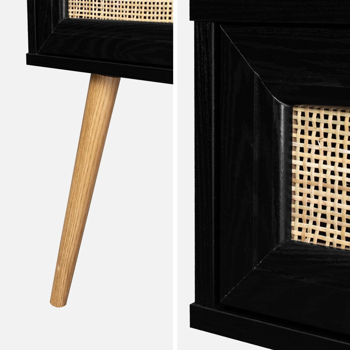 Woven rattan bedside table with drawer