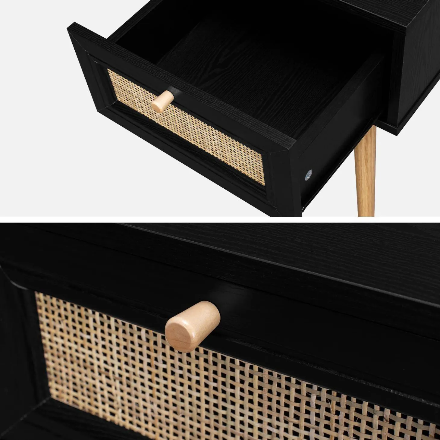 Woven rattan bedside table with drawer