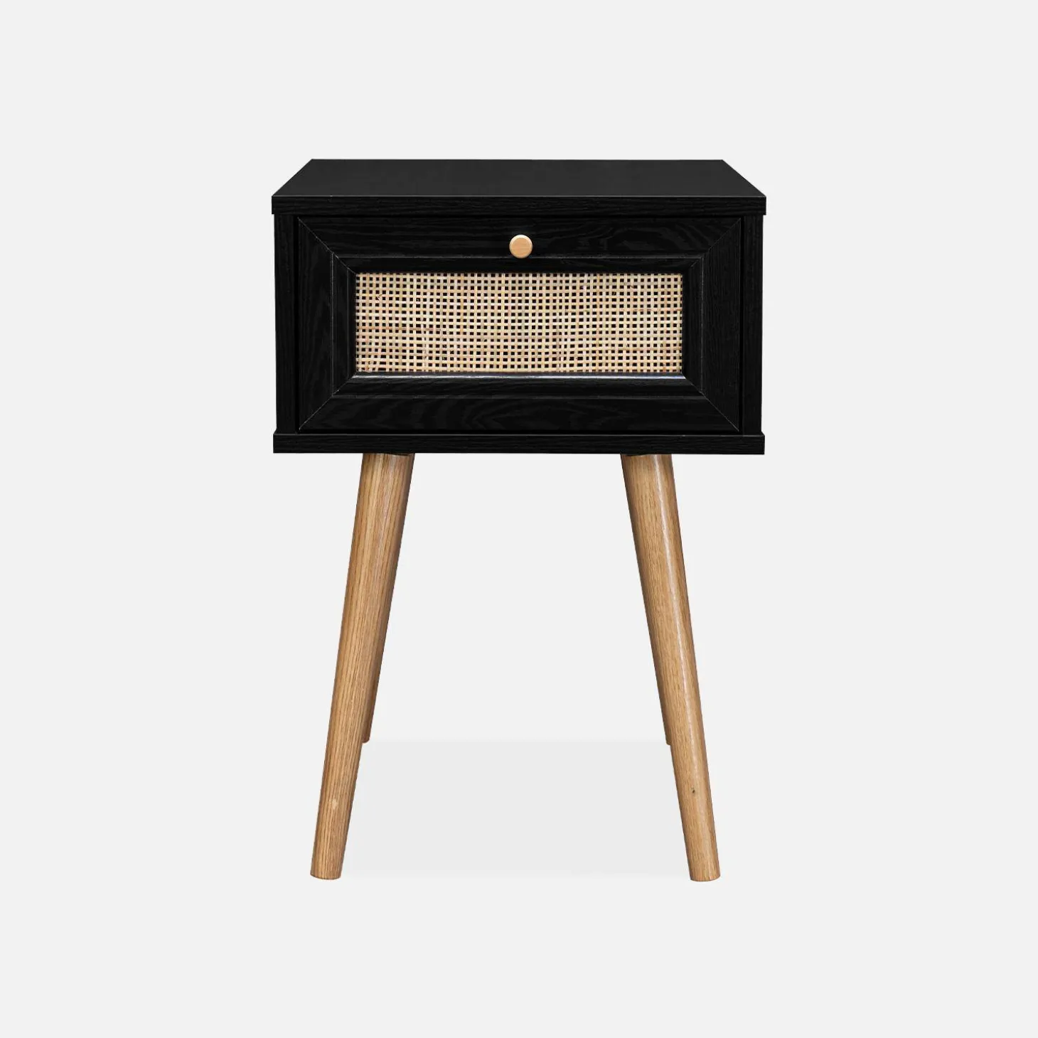 Woven rattan bedside table with drawer