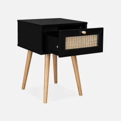 Woven rattan bedside table with drawer