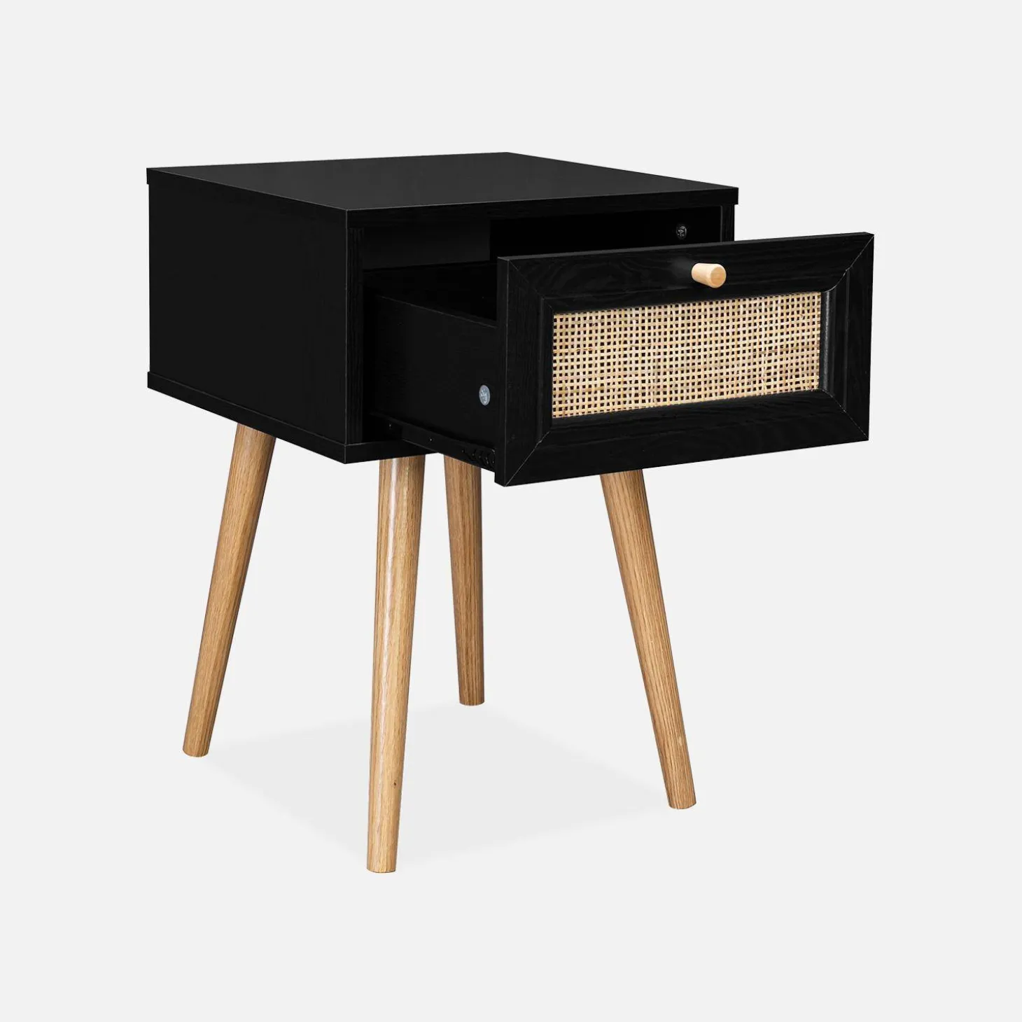 Woven rattan bedside table with drawer