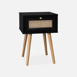 Woven rattan bedside table with drawer